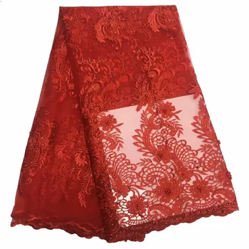 

2019 Latest French Nigerian Lace Fabric High Quality Stones Beads Tulle African Lace Fabric Wedding African French Tulle Lace