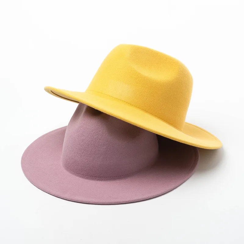 Осень-зима дамы фетровая шляпа мягких фетровых большая шляпа женские фетровые однотонные Цвет шерстяной джазовый Шапки шерстяная, фетровая шляпа Панама шляпа