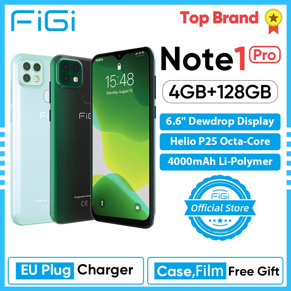 Teléfono Inteligente FIGI Note 1 pro con pantalla de 6,6 pulgadas, batería de 4000mAh Helio P25 Octa Core 4GB 128GB, teléfono móvil con Triple cámara de 16MP