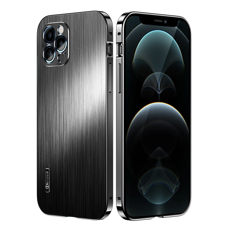 Titanium Steel Metal Phone Case For Iphone 12 13 Pro Max Lens Metal Full Protective Case Wire Drawing Anti Fall Back Cover Cool Mobile Phone Cases Covers Aliexpress