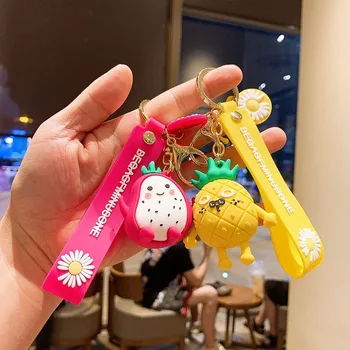 

Silicone fruit cartoon keychain drops glue car key chain couple bags ornaments creative lovely gifts