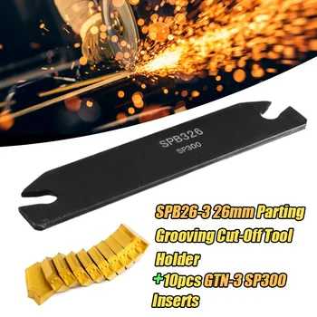 

SPB26-3 Cut-Off Blade 26mm Parting Grooving Cut-Off Tool Holder + 10pcs GTN-3 SP300 Carbide Inserts