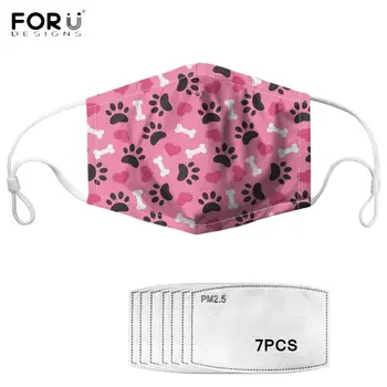 

FORUDESIGNS Cute Dogs Cats Paw Print Women's High Elastic Adjustable Outdoor Anti PM2.5 Haze Mouth Face Maskes With 7Pcs Filters