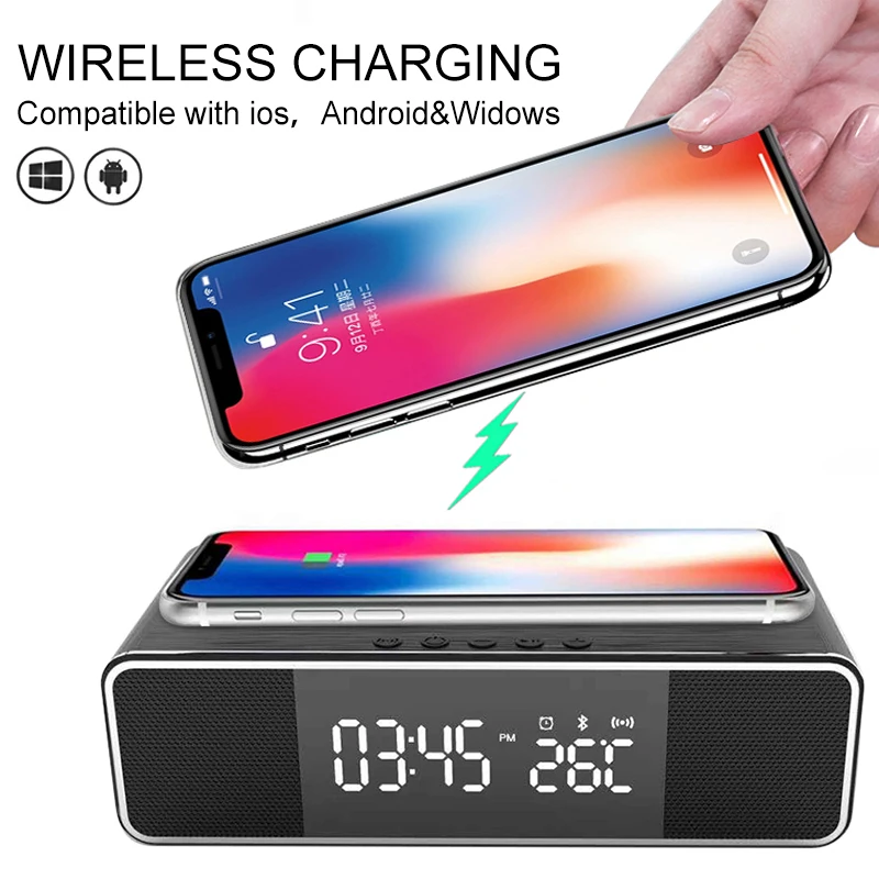 Fast Wireless Charger LED Alarm Clock Phone Charging Pad Thermometer