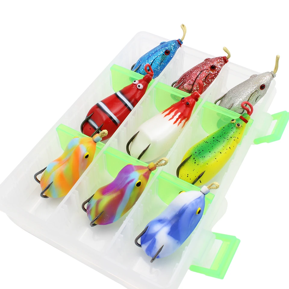 9pcs/Box Big Soft Frog Fishing Lure set Topwater Modified Large Frog