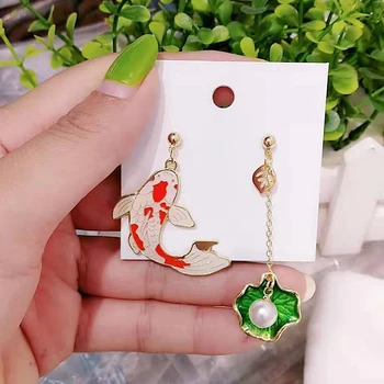

Unique Dangle Earrings Alloy Chinese Style Hook Earrings Crane/Clouds/Koi/Lotus Leaf Pattern Ear Studs for Women Girls