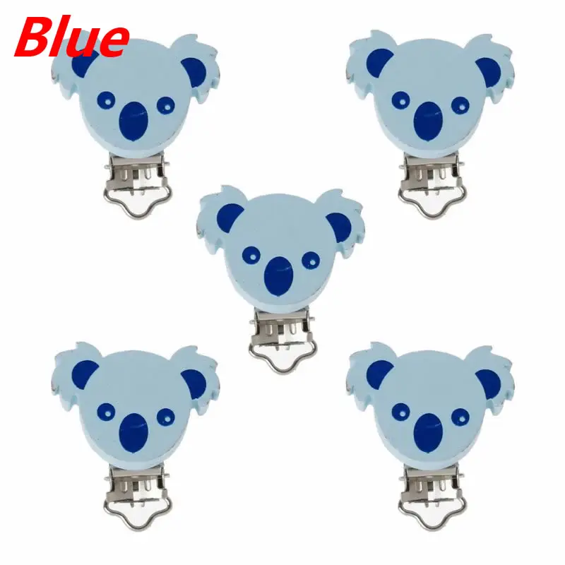 5 шт. милые деревянные соски с зажимом в виде животных Коала Детские клипсы для пустышек, зажимы для пустышек, аксессуары для соски с цепочкой 19QF - Цвет: Blue