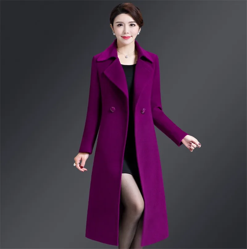 Женское шерстяное пальто осень зима размера плюс 5XL Элегантное Длинное Пальто Женская куртка шерстяное пальто высокого качества Abrigos Mujer - Цвет: Violet