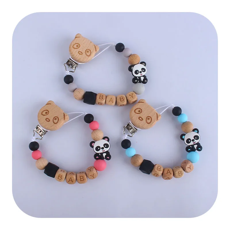 Customizable DIY Baby Pacifier Clip Personalised Name Silicone Panda Edible Grade Newborn Holder Soother Chew Toy Dummy Clip
