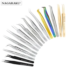 NAGARAKU Stainless Steel Straight Curved Nail Tools Eyelash Extension Accurate Tweezers Nippers Pointed Clip Set Makeup Tools