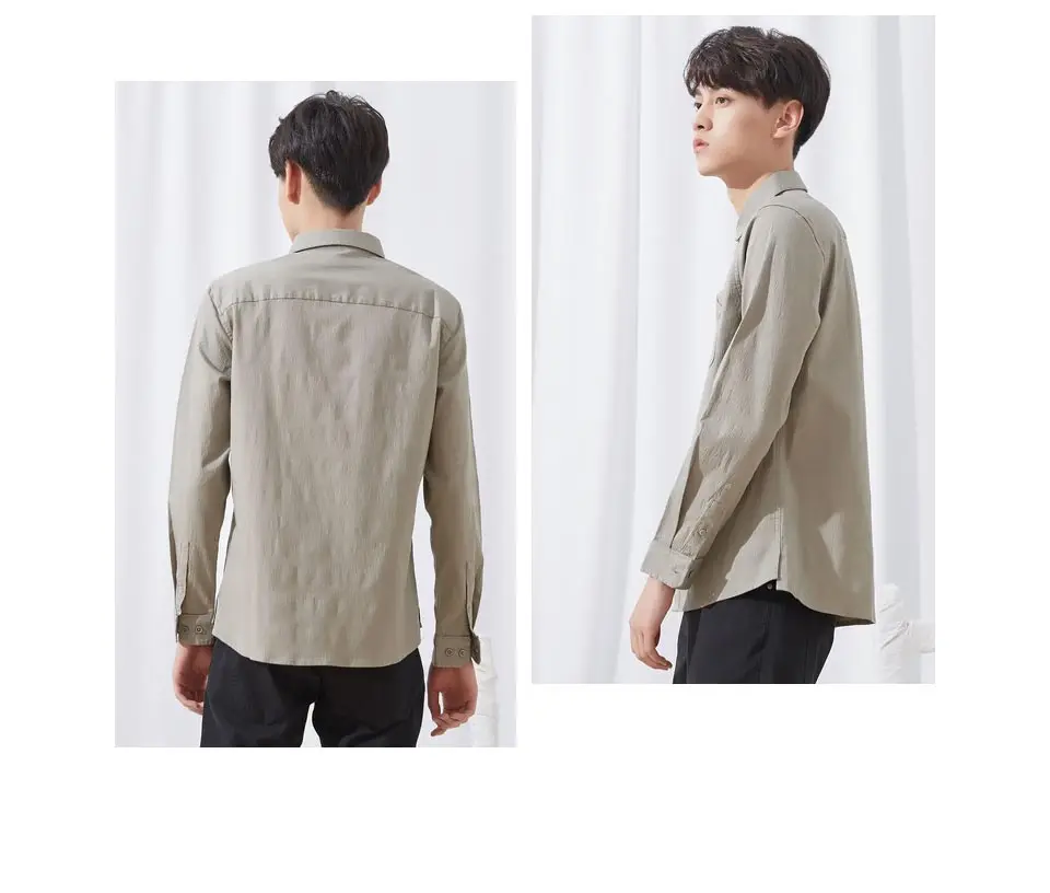Metersbonwe Brand Men Smart Casual Shirts Spring Autumn Male Slim Long Sleeve shirts regular Cotton Male Basic tops