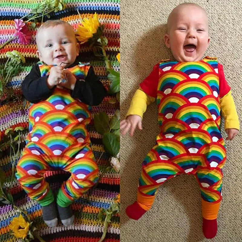 

Newborn Infant Baby Boy Girl Rainbow Romper Sunsuit Toddler Girls Kids Sleeveless Cotton Rompers Jumpsuit Fall Spring Overall