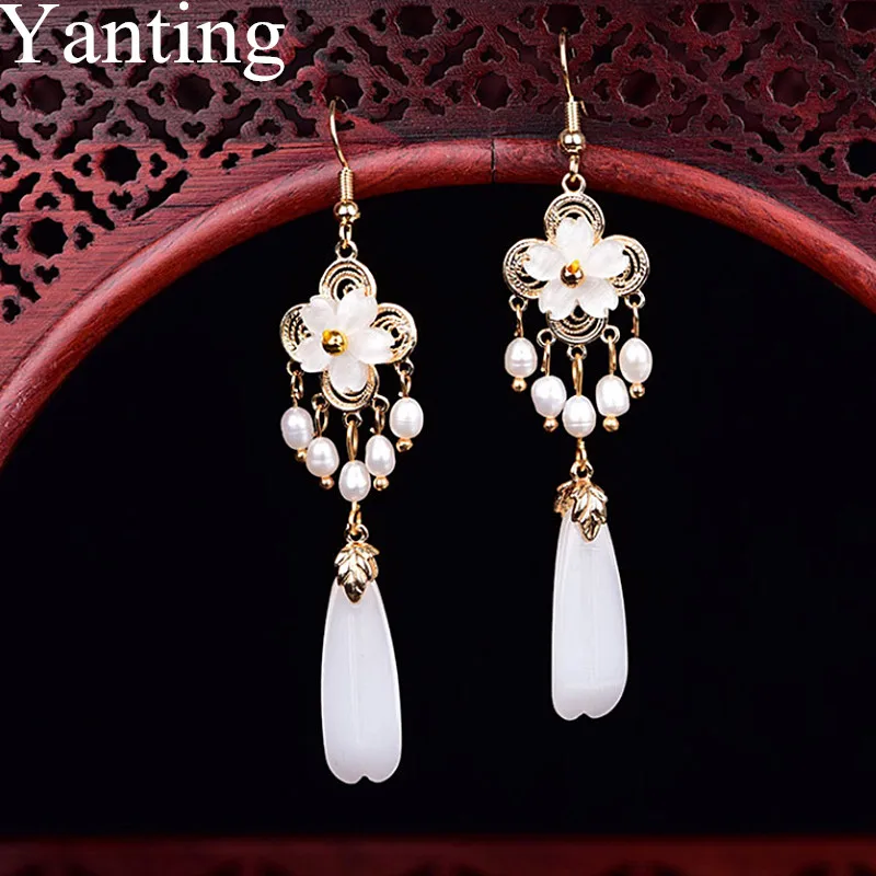 Женские богемные жемчужные серьги Yanting Длинные Цветочные Этническая Серьга