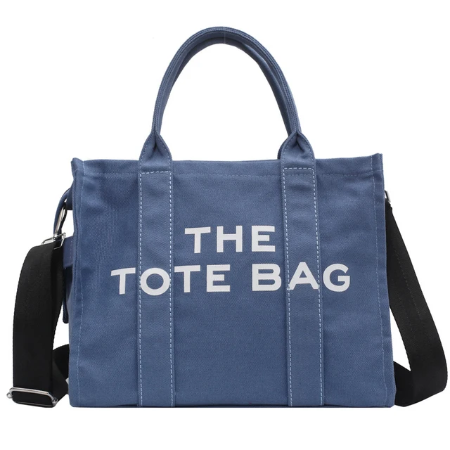 Large Capacity Canvas Tote Women Shoulder Bag Letter Printed Crossbody Bags for Women Casual Cloth Women Handbag Big Shopper Bag Blue
