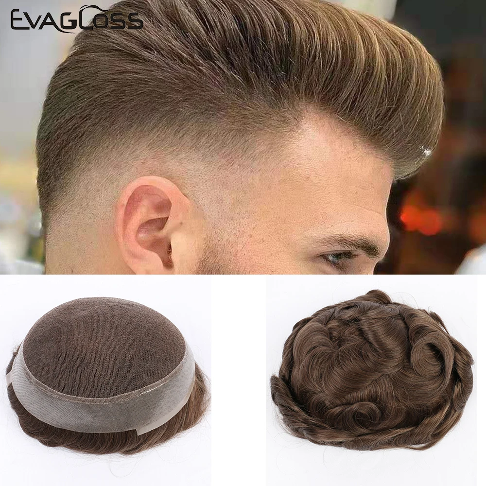 

EVAGLOSS Men's Wig Australia Base Swiss Top PU Natural Human Hair System For Mens Toupee Hair Replacement Free Shipping