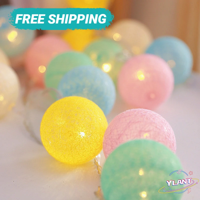 Garland String Lights 20 LED Cotton Ball Fairy Lighting Strings for