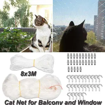 

Cat Net for Balcony & Window (Translucent) | Extra large 8x3m cat protection net without drilling | Balcony protection Incl. 25m