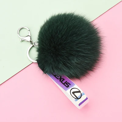 Натуральный мех лисы брелок для ключей с шариками из искусственной кожи, брелок для ключей для женщин, брелок для ключей, ювелирные украшения EH205 - Цвет: leikesasi