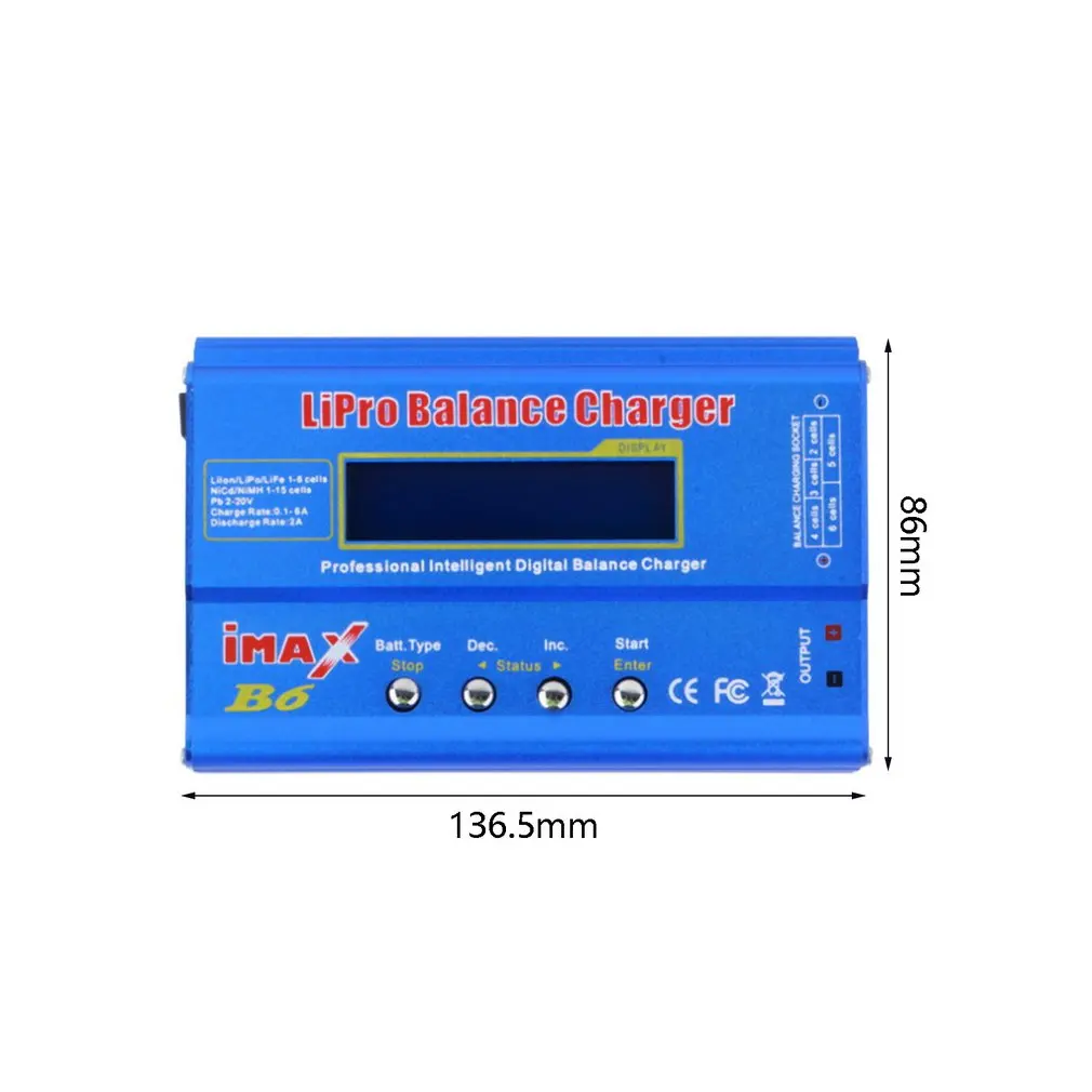 Battery Lipro Balance Charger Mini Portable B6 Charger Lipro Digital Balance Charger with 12V 6A Power Adapter