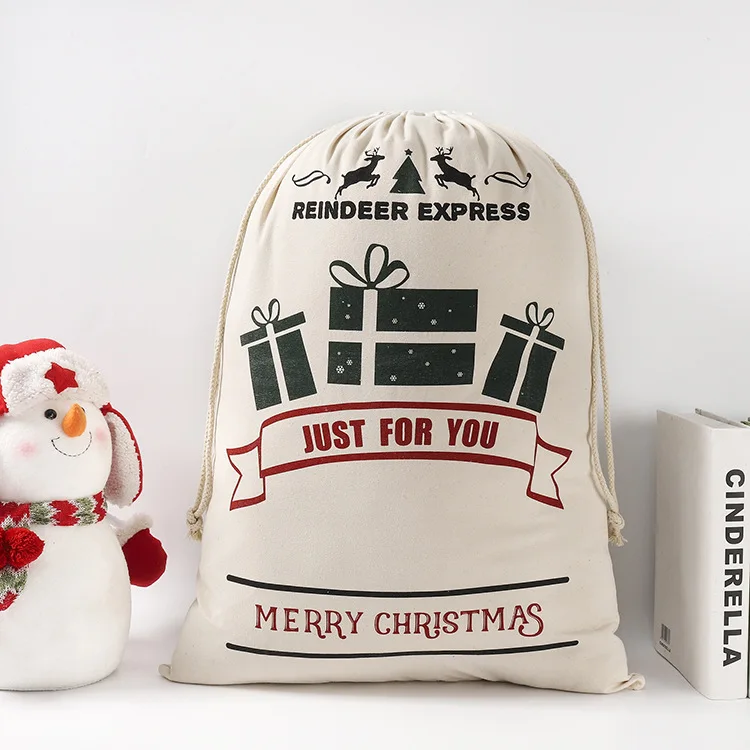 thumbnail image 1 of Bolsas de Navidad, bolsas de regalo, sacos de Papá Noel con cordón, decoración del hogar, bolsas de algodón para guardar dulces, bolsas grandes de lona para regalos de Navidad, 1 of 5