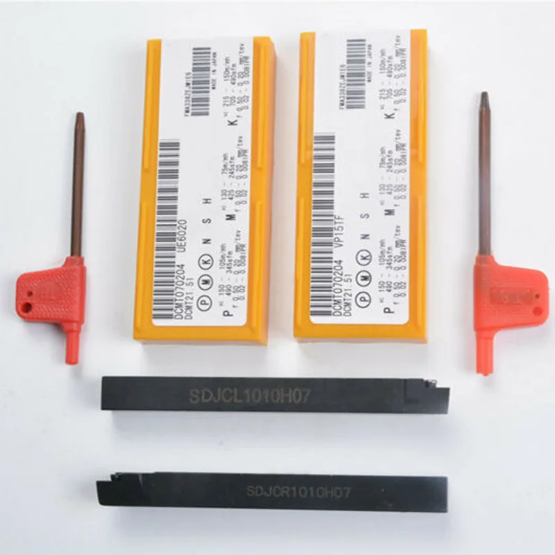

External Lathe Internal Turning Tool Holder SDJCR1010H07 + SDJCL1010H07 12 X100mm Inserts + 2*Wrenches