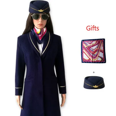 2 Gifts Шерстяное женское высококачественное свободное Элегантное однобортное шерстяное пальто больших размеров, женское деловое повседневное пальто, униформа стюардесса - Цвет: 2 Gifts