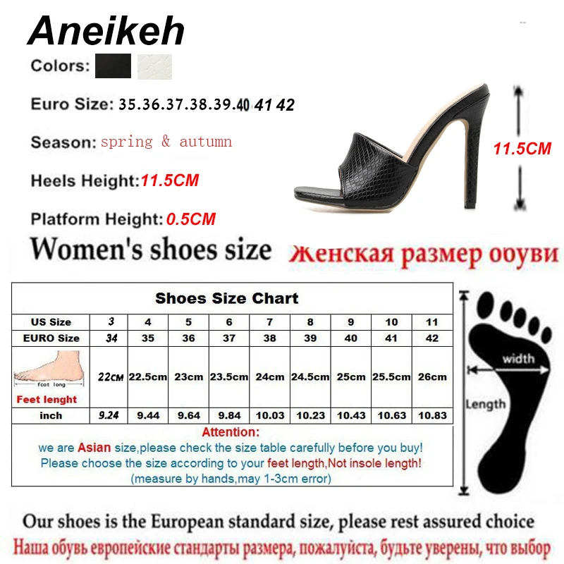 Aneikeh NEW Summer Sexy Fashion PU Slippers Sandals Open Toe Thin Heel Women High Heel Slip On Women's Shoes Slippers Pumps