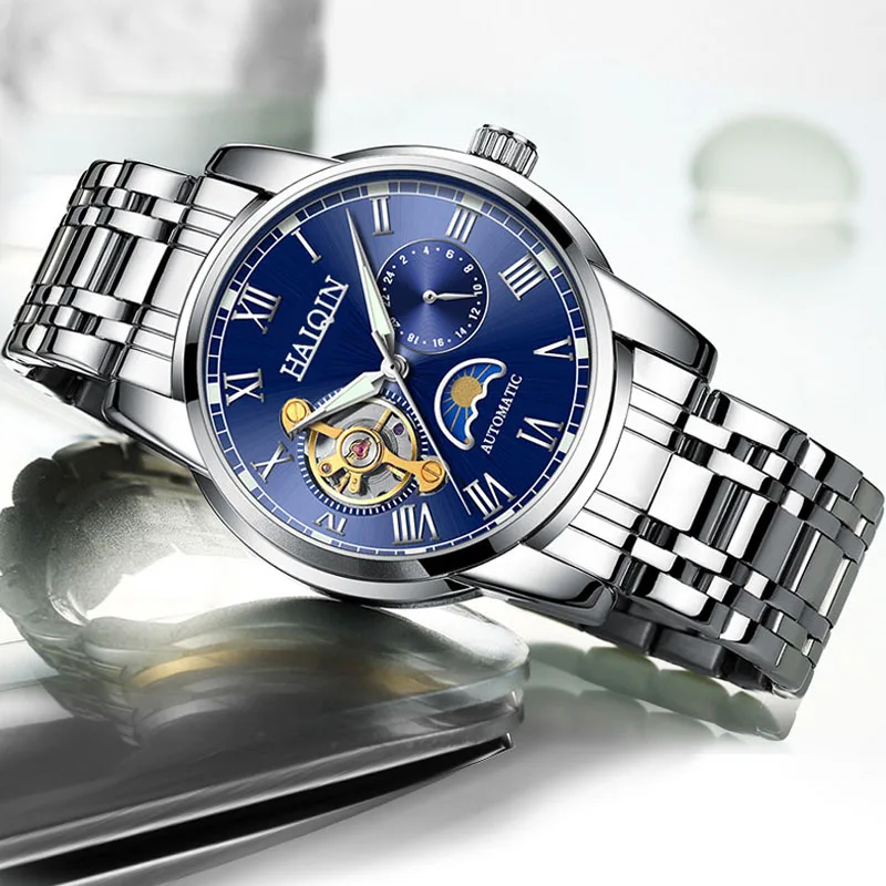 

HAIQIN Men's mechanical watches for men Automatic watch men Tourbillon Moon phase waterproof wristwatch mens relojes hombre 2019