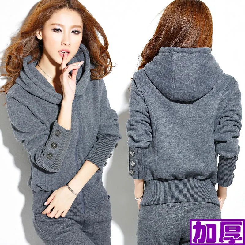 

Large GIRL'S Fall And Winter Clothes Hoodie Coat Women's 200 of Leisure Sports Suit plus Velvet Large Size Capri Pants Two-Piece