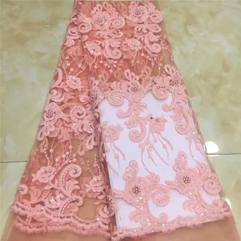 

African french tulle lace fabrics 2019 High Quality with beads Nigerian Sequins Embroidery French tulle lace fabrics