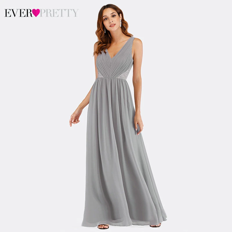 Элегантное серое платье подружки невесты Ever Pretty EZ07549GY ТРАПЕЦИЕВИДНОЕ ПЛАТЬЕ С
