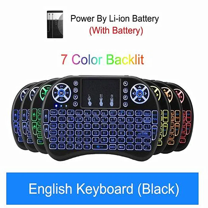 English I8 Клавиатура с подсветкой Английский Русский Испанский Air mouse 2,4 ГГц Беспроводная клавиатура с подсветкой тачпад ручной для ТВ-приставки Android X96 - Цвет: English