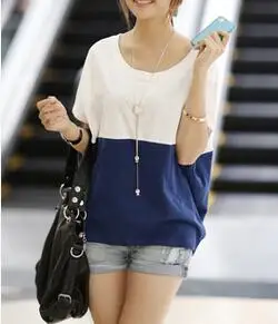 Color B Новинка, модная женская футболка, Лоскутная, цветная, с круглым вырезом, свободная, хлопковая, женская футболка, топ, летняя, короткий рукав, Camisetas Feminina - Цвет: Color B