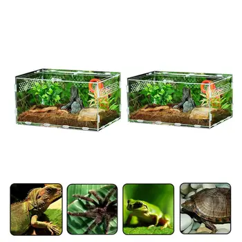

Reptile Pet Breeding Box Acrylic Reptile Feeding Box All-round Transparent Carrier for Pet Spiders Scorpions Horned Frogs