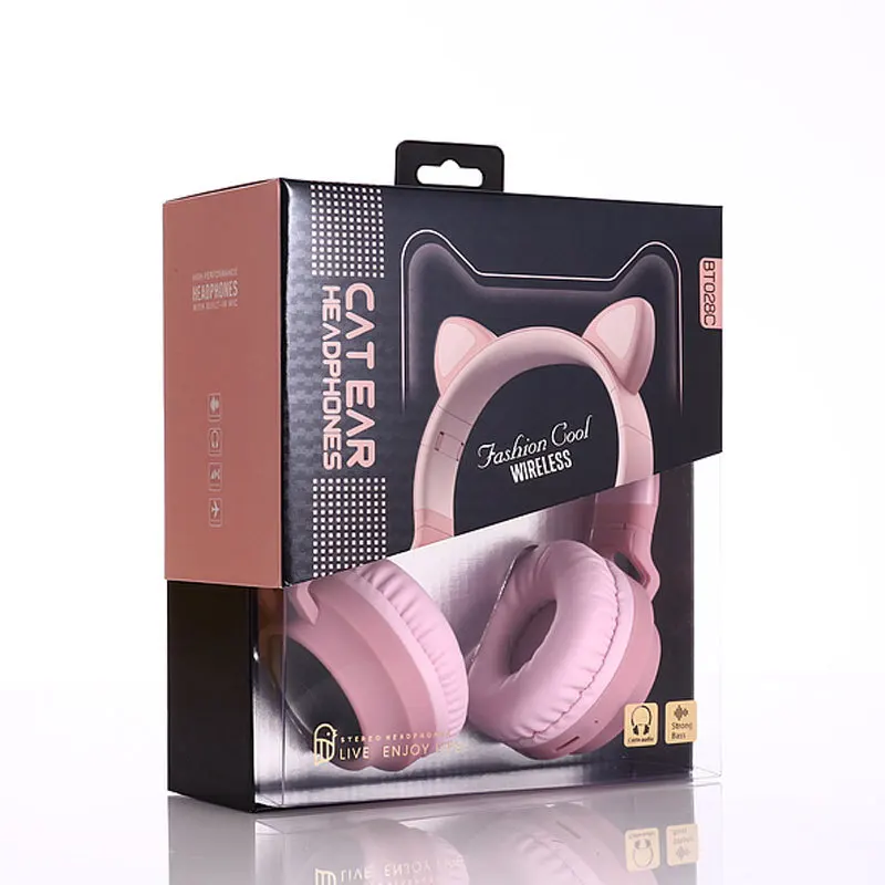 pink with color box YITEK, новинка, Bluetooth, стерео, кошачьи наушники, мигающие, светящиеся, детские наушники, игровая гарнитура, наушники, поддержка TF карты с микрофоном - Цвет: pink with color box
