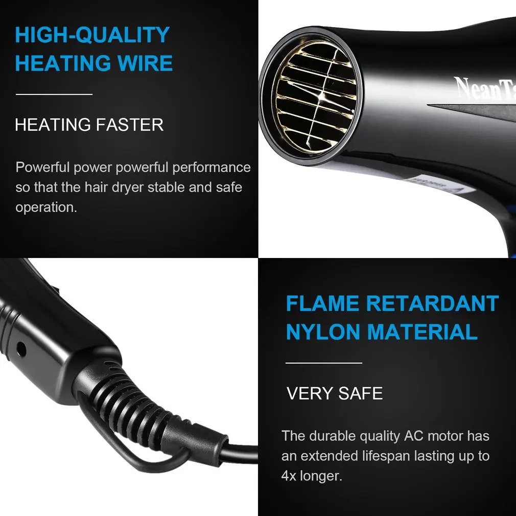 Professional Electric Hair Dryer Hair Blower Far Infrared Low Noise Hair Salon Styling Tools Blower Travel Home Use