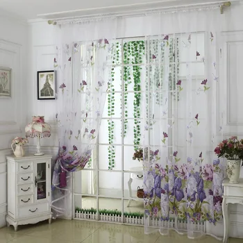 

Flower Print Tulle Drape Curtain Home Decor
