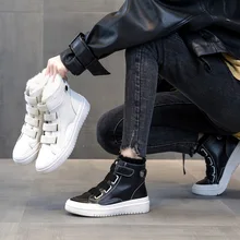 Кожаная женская хлопковая обувь; коллекция года; Сезон Зима; Новинка; бархатные кроссовки с высоким берцем; Повседневная прогулочная обувь; Женская ZZ-190