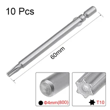 Uxcell 10 pièces 60mm de Long 4mm Dia tige ronde T10 embouts de tournevis Torx magnétique S2 en acier haute alliage(China)