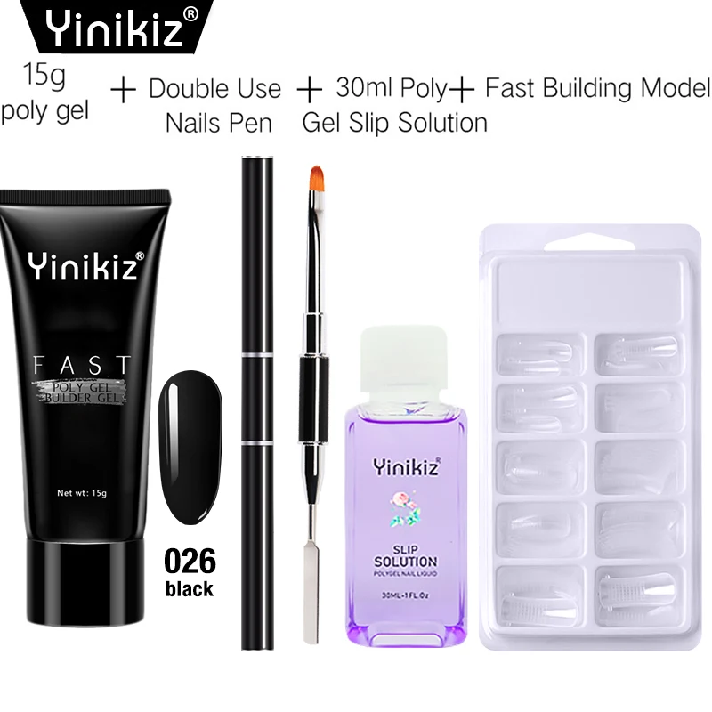 s926 Yinikiz акриловый набор из полигеля, 12 цветов, Быстросохнущий УФ-гель для дизайна ногтей, инструменты для маникюра, кисти для ногтей, набор инструментов из полигеля - Цвет: s926