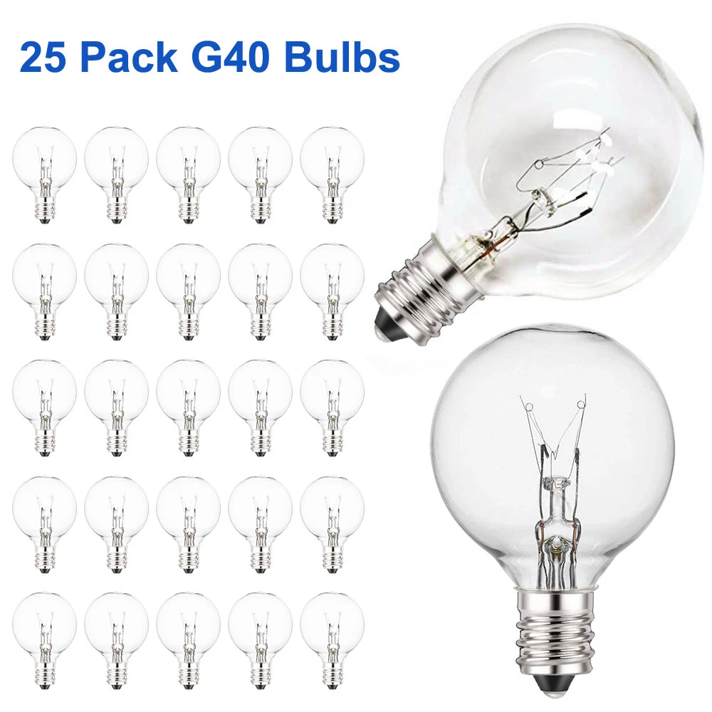 

Clear G40 Globe Light Bulbs For Patio String Lights Fits E12 And C7 Base 5 Watt G40 Replacement Bulbs For Indoor/Outdoor Use