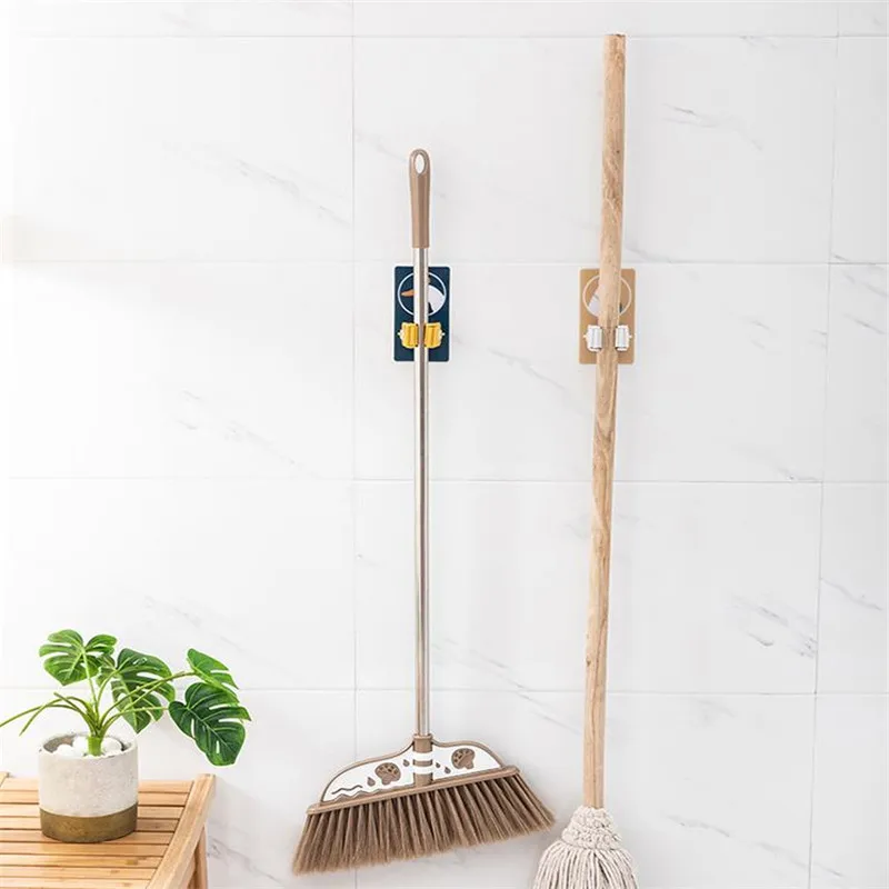 2Pcs Cute Cartoon Kitchen Wall Mounted Mop Strong Hooks Home No punching WC Hooks Holder Brush Broom Bathroom Shower