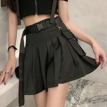 skirt Крутой женский костюм в стиле панк, сплошной цвет, Bf, из двух частей, темный женский костюм, хип-хоп, пояс, украшение, уличная мода, готика, Harajuku 50cs - Цвет: skirt