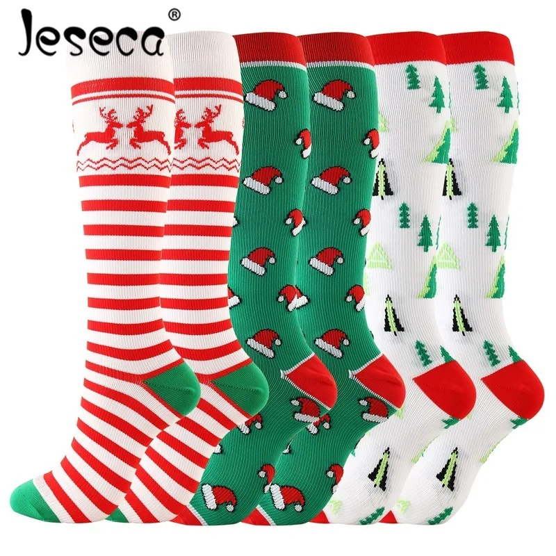 Jeseca новые женские рождественские чулки до колена Sox компрессионные стрейч S/M/L/XL