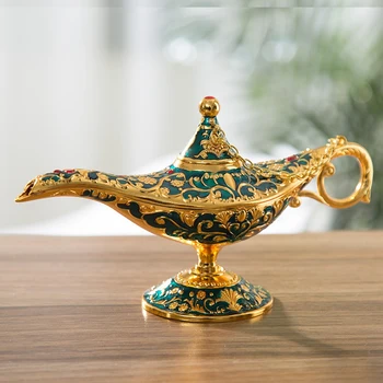 

Metal ic Lamp Retro Wishing Oil Genie Lamp Incense Burner Crafts Home Decor Gift Child Toy 21X7X11cm