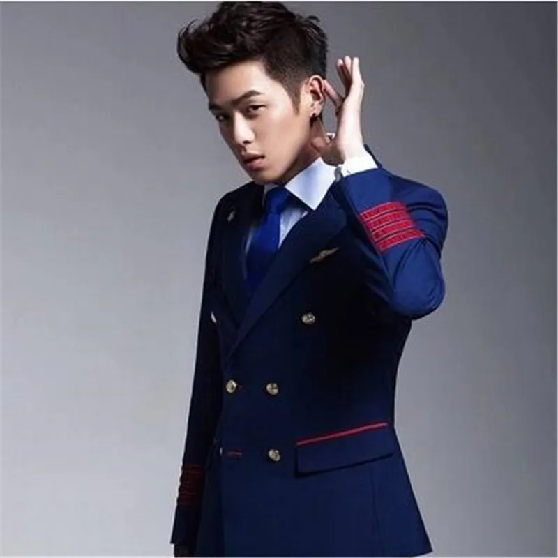 

Airline Men Suit Costume Homme Terno Double Breasted Suit Trajes De Hombre Traje Hombre Suit For Men 2pieces(Jacket+Pant)