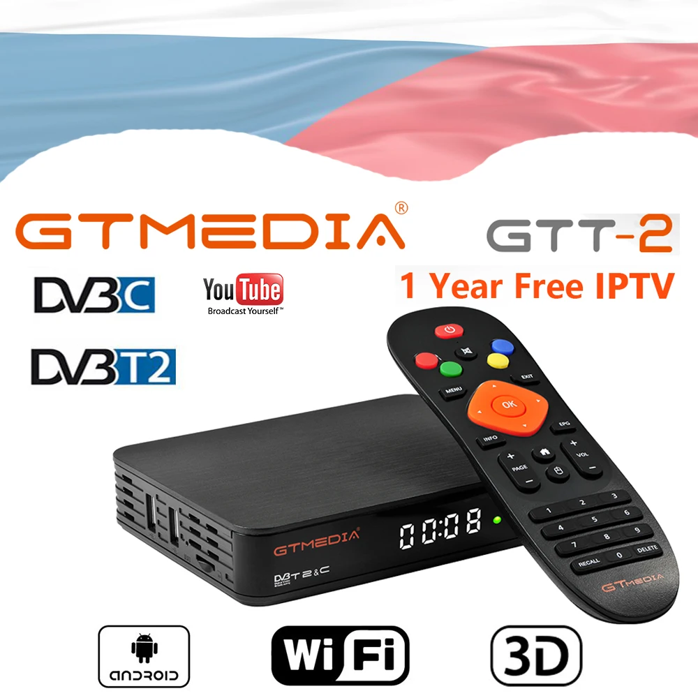 GTMEDIA GTT2 Android 6,0 Android tv BOX DVB-T2 DVB-C 2 ГБ 8 ГБ с wifi антенной Чешский язык+ стабильное мировое IPTV tv BOX