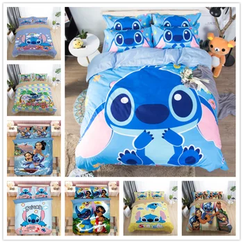 

Home Textile Cartoon Stitch Bedding Set Children High Quality Duvet Cover Pillowcases Twin Full Queen King Blue 3d Bedclothes