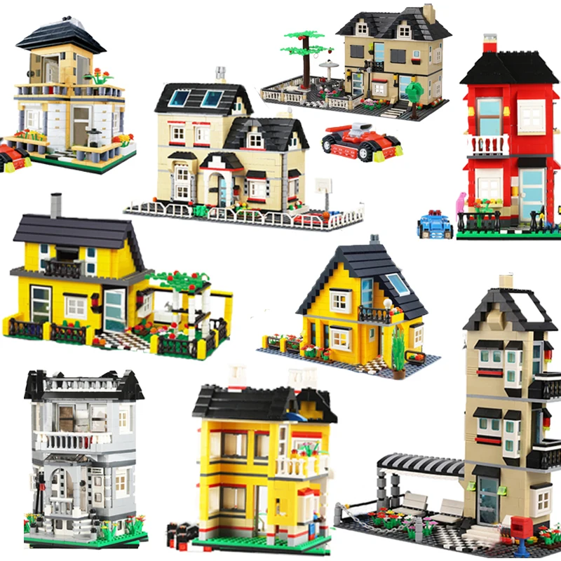 

City House Architecture Villa Cottage Model Building Blocks Friends Beach Hut Modular Home House Village Blocks Bricks kids Toys