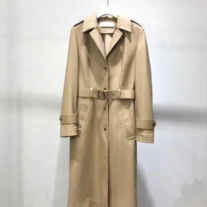 Image 1 - Jaqueta de couro real das mulheres 2020 primavera genuína pele carneiro tench casaco feminino longo casaco com cinto